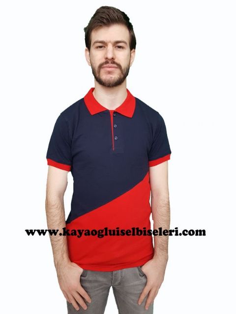 KIRMIZI - LACVERT PARALI POLO YAKA COMPACT T-SHIRT